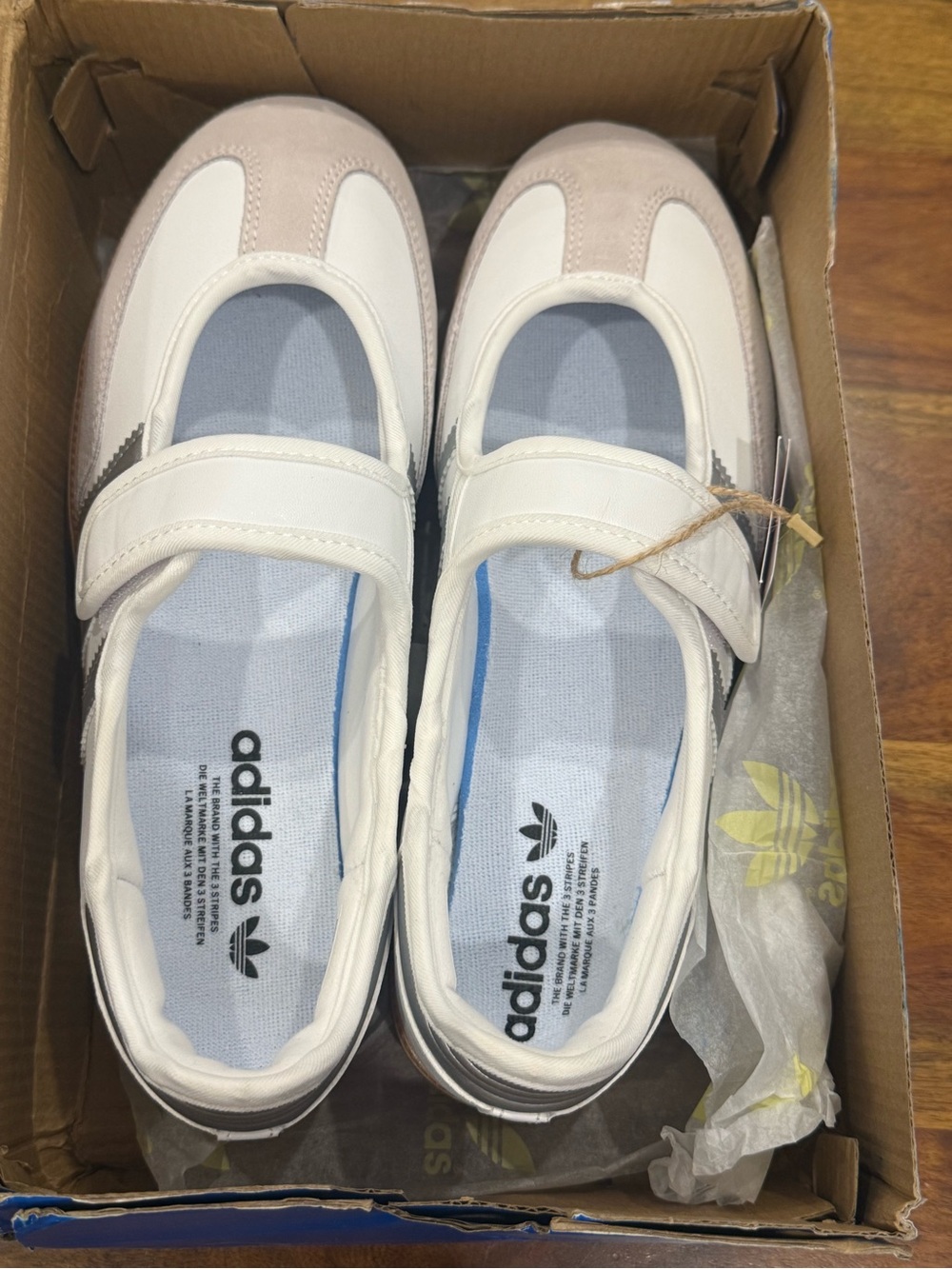 adidas White and Silver “Samba Jane” Mary Jane Strap Sneakers